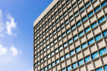 the outside of a large multi-storey building