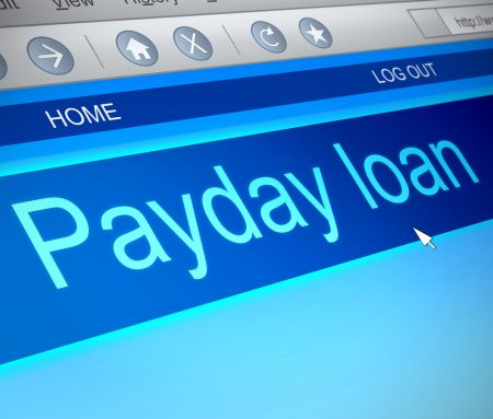 Computer screen capture with a payday loan claims software concept.